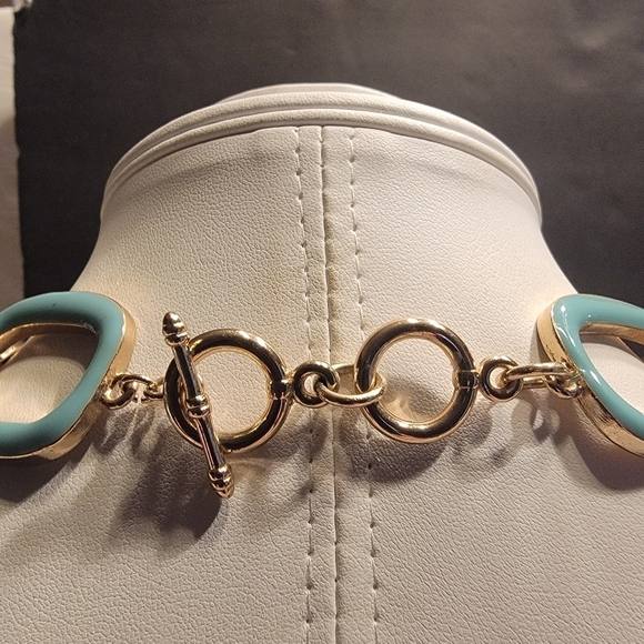 Light Blue Painted Enamel and Goldtone Large Link Choker - Picture 3 of 3
